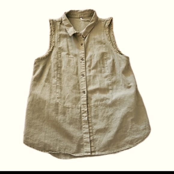 Free People Womens Olive Green Linen Distressed Tank M - Picture 10 of 13